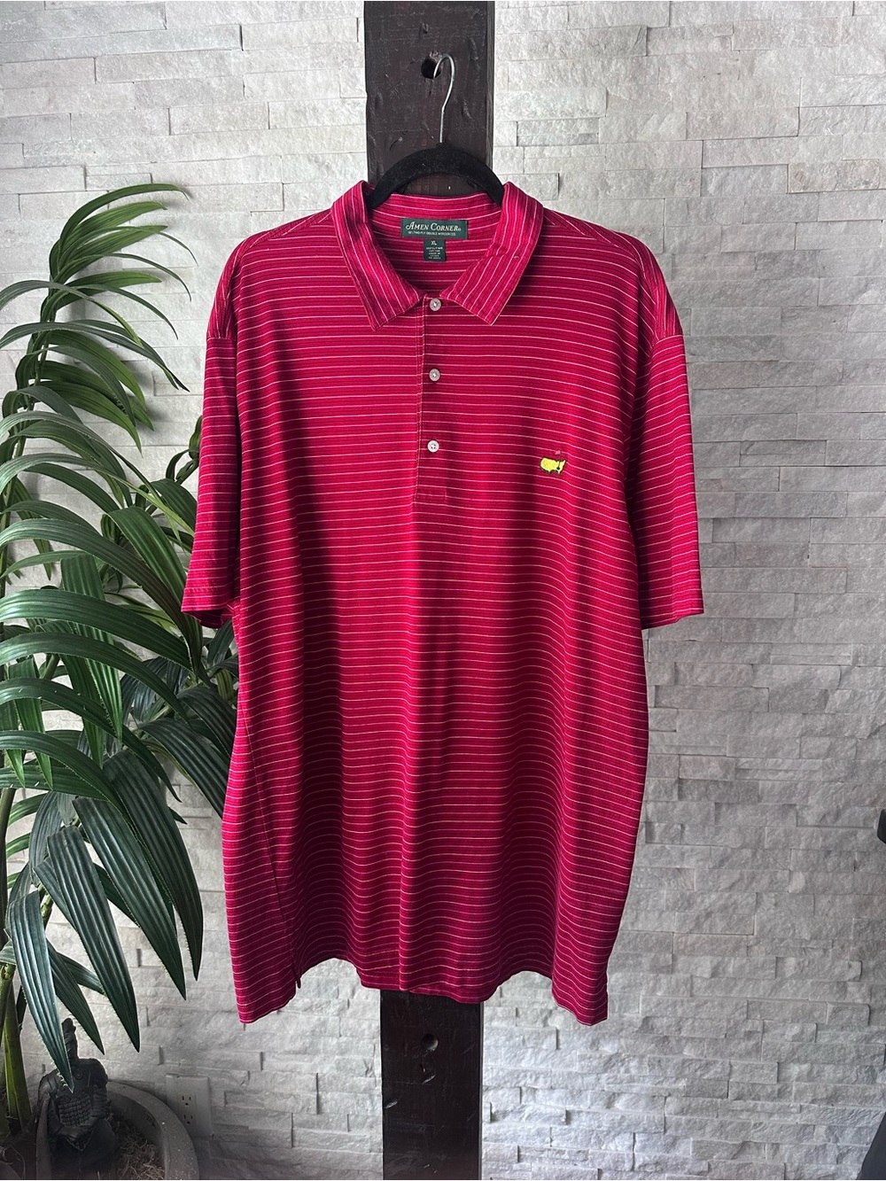 Master’s Vintage Amen Corner Red Wine Burgundy Striped Polo Shirt Size XL